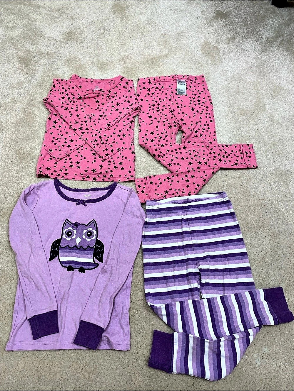 Baby Gap Organic Cotton Star & Gymboree Owl Pajama Set Purple & Pink Size 5T